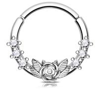 Melighting 16G Flower Septum Ring Rose Septum Jewelry Clear CZ Stainless Steel 316L Cartilage Earring 8/10 mm Daith Piercing Jewelry For Women Septum Clicker For Men, 16G10mm, Stainless Steel, cubic