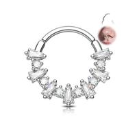 Melighting 16G Septum Ring, Fireworks Daith Piercing Jewelry 316L Stainless Steel, Rhombus Zircon Septum Clicker Hoop, Silver Helix Cartilage Earring for Women 8/10 mm, 16G8mm, Stainless Steel, cubic