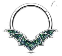 Melighting 16G V-shaped Septum Ring Blue Bat Wings Daith Piercing Jewelry 316L Stainless Steel Halloween Septum Clicker Helix Cartilage Earromg for Women 8 mm