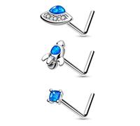 Melighting 20g 3pcs Nose Piercing Studs Pack Spacecraft & Rocket Nose Studs L-Shaped Nose Piercings Nostril Studs Nose Bone Nose Ring Studs Piercing Jewellery