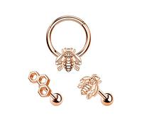 Melighting 3pcs Cartilage Earring Cute Bee Helix Earring Hinged Segment Ring Honeycomb Tragus Stud Conch, Daith Earrings Septum Rings