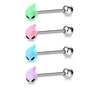 Melighting 4pcs Tongue Rings 14G Piercing Jewelry Glow in The Dark Alien Bars for Women Body Piercing - Stainless Steel, Stainless Steel, acrylic