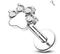 Melighting 925 Sterling Silver Helix Earring Internally Threaded Cartilage Earring CZ Flat Back Stud 16G Dog Paw Labret Stud Tragus Earrings 6mm