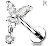 Melighting CZ Helix Earring Stainless Steel Cartilage Earring Flat Back Stud Butterfly Labret Stud Internally Threaded Tragus Piercing Jewellery 8mm