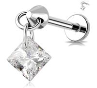 Melighting Dangle Tragus Stud Internally Threaded Flat Back Earring Titanium Cartilage Earring CZ Helix Piercing Jewellery 8mm