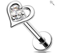 Melighting Heart Helix Stud Internally Threaded Flat Back Earring Stainless Steel Labret Stud CZ Cartilage Piercing Jewellery 8mm