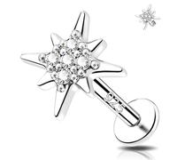 Melighting Internally Threaded Helix Stud CZ Flat Back Earring Sterling Silver 925 Star Cartilage Earring Labret Stud 16G Tragus Piercing Jewellery 6mm