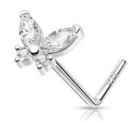 Melighting L-Shaped Nose Stud Sterling Silver Nose Ring 20G Butterfly Nose Piercing Jewellery Nose Bone CZ Nostril Piercing for Women Men