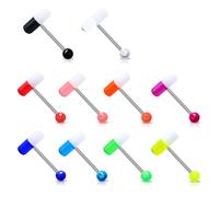 Melighting Pill Tongue Bars Set 10pcs Tongue Rings G23 Titanium Tongue Barbells Plastic Tongue Piercing Bar Tongue Piercing Jewellery