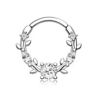 Melighting Septum Ring 16G Vine Septum Jewelry Stainless Steel 316L Septum Piercing Daith Piercing Jewelry Conch Helix Earring Cartilage Earring for Women, Stainless Steel, cubic-zirconia