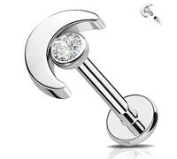 Melighting Titanium Cartilage Earring 16G Moon Helix Piercing Jewellery Internally Threaded Labret Stud CZ Flat Back Earring Tragus Stud Earring