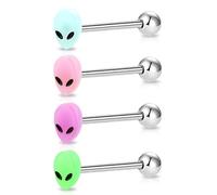 Melighting Tongue Bars Glow in The Dark Tongue Piercing Bar Alien Tongue Rings 14G 316L Stainless Steel Tongue Piercing Barbell Jewellery