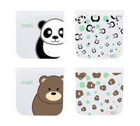 melii Reusable Sandwich & Snack Bags for Kids & Adults, Food Storage, Organization & Meal Prep Containers, Leakproof, BPA free, 4 Pack, 2 Panda & 2 Bear