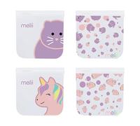 melii Reusable Sandwich & Snack Bags for Kids & Adults, Food Storage, Organization & Meal Prep Containers, Leakproof, BPA free, 4 Pack, 2 Cat & 2 Unicorn