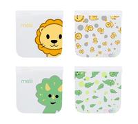 melii Reusable Sandwich & Snack Bags for Kids & Adults, Food Storage, Organization & Meal Prep Containers, Leakproof, BPA free, 4 Pack, 2 Dinosaur & 2 Lion
