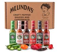 Melinda's Pepper Sauce Challenge Collection - Extra Spicy Gourmet Hot Sauce Gift Set with Variety of Chile Peppers - Includes Jalapeño, Extra Hot Habanero, Chipotle, Red Savina, Ghost, Scorpion- 5 oz