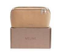 MELINE Travel Makeup Bag - Large Capacity Cosmetic and Toiletry Organizer with Divider and Handle, Waterproof Flat-Open Design, Portable Pouch for Women, Taupe, Flat-open Makeup Bag