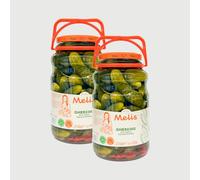 Melis Cucumber Pickle 2250G Gherkins with Garlic and Red Peppers Suitable for Vegetarians Pickle in Jar Canned Food Ready to Use Product of Turkey Pack of 2