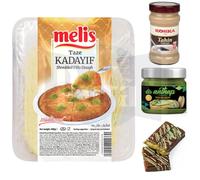 MELIS Kadaifi Pastry Threads Fresh Kadayif Turkish style dessert to use famous dubai chocolate Kataifi 400 Gram by Anthap Pistachio Cream 30% Pistachio + Tahini 300 Gram [ Fresh Guarantee ]