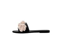 Melissa Babe Springtime Slides for Women - Feminine & Trendy Jelly Slides with Flower Applique, Dressy Summer Sandals for Women, Adult Jellies, Women's Jelly Shoes, Slip On Sandals, Black/Beige, 8 UK