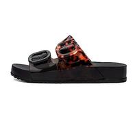 Melissa Cozy Slide Sandals for Women, Comfortable, Jelly, Adjustable Double Buckle, Black/Clear Tortoise, 5