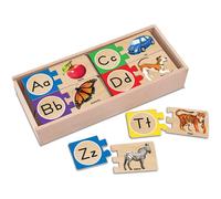 Melissa & Doug 12541 Doug Self-Correcting Alphabet Letter Puzzles Developmental Toys, Wooden Storage Box, Detailed Pictures, 52 Pieces, Multicolor,
