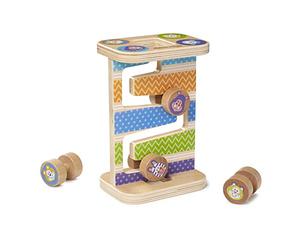 Melissa & Doug 40125 Safari Zig-Zag First Play Wooden Tower with 4 Rolling Pieces Playset, Multi-Colour