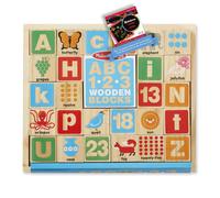 Melissa & Doug ABC - 123: Wooden Blocks Bundle with 1 Theme Compatible M&D Scratch Fun Mini-Pad (02253)