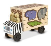 Melissa & Doug Animal Rescue Shape-Sorting Truck - Wooden Safari Toy with 7 Animals & 2 Figures (C-15180)