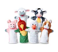 Melissa & Doug Barn Buddies Plush Hand Puppets 6-Piece Pretend Play Set | 6 Plush Farm Animal Hand Puppets, Cow, Sheep, Horse, Duck, Chicken, Pig, Soft Washable Fabric, Toddler Toys for kids, Ages 2+