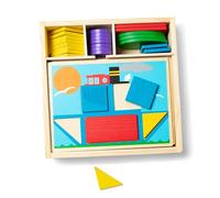 Melissa & Doug Beginner Wooden Pattern Blocks Educational Toy (5 Double-Sided Scenes and 30 Shapes)