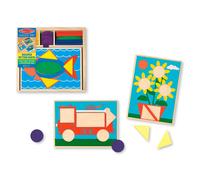 Melissa & Doug Beginner Wooden Pattern Blocks Educational Toy With 5 Double-Sided Scenes and 30 Shapes