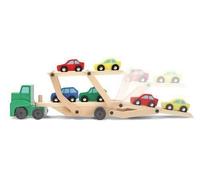 Melissa & Doug Car Transporter and Cars Wooden Toy Set 1 Truck and 4 Cars 14096