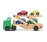 Melissa & Doug Car Transporter and Cars Wooden Toy Set 1 Truck and 4 Cars 14096