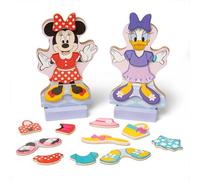 Melissa & Doug Disney Minnie Mouse and Daisy Duck Deluxe Wooden Magnetic Cladding, 2 Fashion Dolls with Stand for Role Play, 52 Pieces, FSC Certified