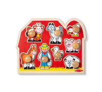 Melissa & Doug Farm Animals Jumbo Knob Wooden Puzzle - Wooden Peg Chunky Baby Puzzle Preschoool Learning Knob Puzzle Board For Toddlers Ages 1+