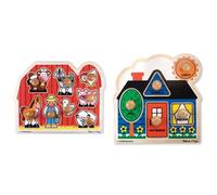 Melissa & Doug Farm Friends Large Peg Puzzle & First Shapes Large Peg Puzzle Bundle