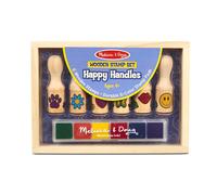 Melissa & Doug Happy Handles Wooden Stamp Set: 6 Stamps and 6-Color Stamp Pad - Kids Stamp Packs With Washable Ink Easy To Hold Stampers For Kids Age
