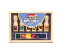 Melissa & Doug Happy Handles Wooden Stamp Set: 6 Stamps and 6-Colour Stamp Pad Kids Stamp Packs With Washable Ink, Easy To Hold Stampers For Kids Ages 4+