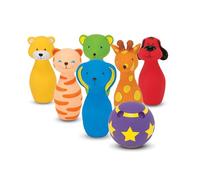 Melissa & Doug K's Kids Bowling Friends Play Set and Game with 6 Pins and Convenient Carrying Case - Indoor Outdoor Bowling Set, Soft Plastic Animal Bowling Pins, Toddler Bowling for Ages 2+