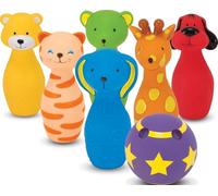 Melissa & Doug K's Kids Bowling Friends Play Set and Game with 6 Pins and Convenient Carrying Case - Indoor Outdoor Bowling Set, Soft Plastic Animal Bowling Pins, Toddler Bowling for Ages 2+