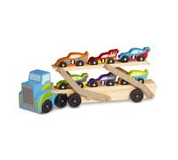 Melissa & Doug Mega Race-Car Carrier | Wooden Vehicles & Trains | Trucks & Vehicles | 7+ | Gift for Boy or Girl