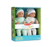 Melissa & Doug Mine to Love Twins Sebastian & Sofia 15” Medium Skin-Tone Boy and Girl Baby Dolls with Rompers, Caps, Pacifiers
