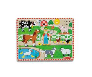 Melissa & Doug Old MacDonald's Farm Song Puzzle - 8-Piece Wooden Peg Puzzle with Light-Activated Sounds, Music Learning Toy for Toddlers and Preschoolers Ages 2+