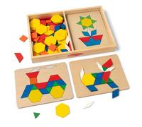Melissa & Doug Pattern Blocks and Boards - Classic Toy With 120 Solid Wood Shapes and 5 Double-Sided Panels, Multi-coloured - STEAM Toy, Tangrams Puzzle For Kids Ages 3+