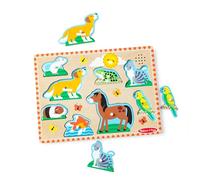 Melissa & Doug Pets Sound Puzzle - Wooden Peg Puzzle With Light-Activated Sound Effects (8 pcs)