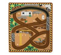 Melissa & Doug Round the Construction Zone Work Site Rug With 3 Wooden Trucks (39 x 36 inches)