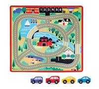 Melissa & Doug Round the Town Road Rug & Car Set (Cars & Trucks, Safe for All Floors, 4 Wooden Cars, Frustration-Free Packaging)