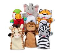 Melissa & Doug Safari Buddies Hand Puppets, Set of 6 (Elephant, Tiger, Parrot, Giraffe, Monkey, Zebra) - Soft, Plush Animal Hand Puppets For Toddlers And Kids Ages 2+