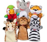 Melissa & Doug Safari Buddies Hand Puppets, Set of 6 (Elephant, Tiger, Parrot, Giraffe, Monkey, Zebra) Soft, Plush Animal Hand Puppets For Toddlers And Kids Ages 2+